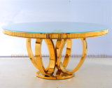 New Modern Diameter 1.3m Round and Gold Colour Glass Dining Table