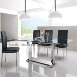 Clear Glass Square Stainless Steel Dining Table