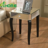 Modern Antique Mirrored End Table with Wood Black Legs