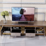 Hotel LED TV Stand with Gold Metal Frame PU Cover