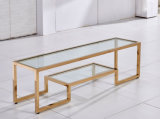 Golden Stainless Steel TV Stand Free Standing with Two Layers