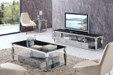 Modern Living Room Rectangle Glass Stainless Steel Coffee Cocktail Table