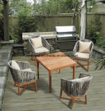 Outdoor Teak Wood and Rattan Dining Table and Chair