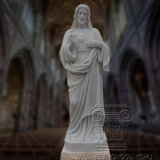 Religious Hand Carved Life Size White Marble Statue of Jesus