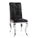 Modern Italian Leather Black Dining Chair with Stainless Steel Chrome Legs