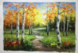 Autumn Birch Paintings Handmade by Palette Knife for Wall Decor