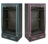 Storage Wardrobe Double Fabric Drawers Rail Shelf Zip Roll Black Pink Teal (FW-50)