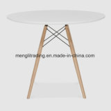 Round Dining Table with Sleek Slanted Metal Legs and Grey Wood Veneer Table Top