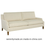Western Style Beige Geniue Leaher Apartment Sofa with Wooden Legs