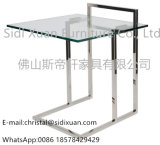 Stainless Steel Polished Clear Tempered Glass on Top Side End Table for Sofa Bedroom Furniture