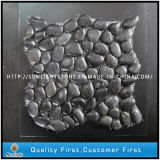 Natural Black Pebble Stone on Mesh for Indoor Decoration