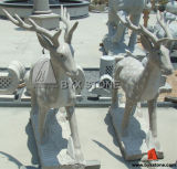Pink Granite Stone Sika Deer Animal Carved Statue / Sculpture