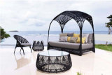 Outdoor Sun Bed Rattan Sun Lounger with Canopy