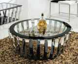 Stylish Clear Glass Stainless Steel Round Center Coffee Table Modern
