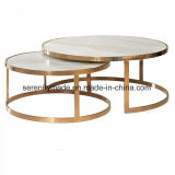 Modern Round Marble Top Stainless Steel Base Nesting Coffee Table