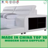 White Solid Wood Leather Bed with LED