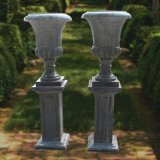 Hand Carved Green Marble Urn with Base, for Garden Decoration