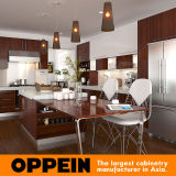 Modern Brown Wood Melamine Modular Kitchen Cabinet with Island (OP15-M08)