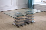 Strong Stainless Steel Silver Base Coffee Table with Clear Glass