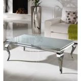 Modern White Glass Top Chrome Stainless Steel Coffee Table for Living Room