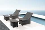 Outdoor Chaise Lounge with Ottoman Black Rattan