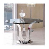 Modern Stainless Steel Round Clear Glass Top Dining Table