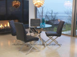 Modern Round Stainless Steel Metal Glass Dining Table with Cross Legs