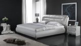 Home Furniture Genuine Leather White Soft Bed (6071)