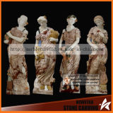 Red Marble Carved Four Beautiful Women Statues for Garden