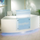 Factory Custom Made Fancy Style Curved Design LED Light Corian Office Reception Table
