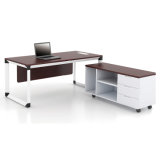 Melamine Board Type Office Desk with White Powder Metal Frame