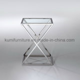 Tempered Glass Side Table with Stainless Steel