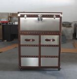 Antique Brushed Stainless Steel Wine Cabinet, Bar Cabinet