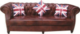 Chesterfield London English 2.5 Seater Antique Oxblood Leather Sofa Settee with Scroll Fronted Arms