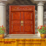 Solid Wood Carving Exterior Wood Door Entrance Double Door (XS1-019)