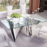 Fashion Tempered Glass Stainless Steel Dining Table and Chair Sets