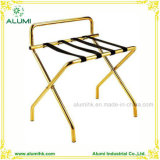 Hotel Gold Stainless Steel Foldable Luggage Rack with Back Bar