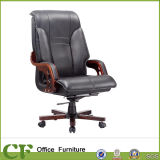 High Back Solid Wooden Arm Swivel Office Leather Executive Chair