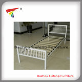 White Powder Coated Metal Single Bed with Wood Slats (HF072)