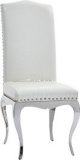 Modern White Leather Copper Nail Chrome Legs Dining Chair