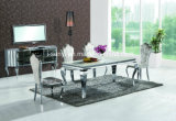 Classic Marble Top Stainless Steel Base Extendable Dining Table