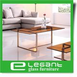 Shiny Stainless Steel Coffee Table with Tempered Glass Top