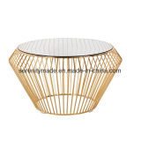 Modern Living Room Furniture Round Glass Top Golden Wire Coffee Table