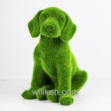 Indoor Decors Polyresin Handmade Green Flocked Dog Sculpture