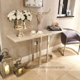 Modern Rose Gold Stainless Steel Base Cream Marble Console Table
