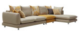 Big Size Fabric Couch with Thin Armrests and Colourful Cushions