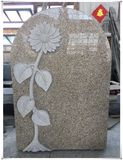 Top Design Flowers Carving Tombstone Headstone Yellow Granite