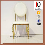 Custom Made White Leather Golden Round Back Stainless Steel Chair