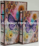 S/2 Colorful Butterfly Design PU Leather/MDF Wooden Printing Storage Book Box