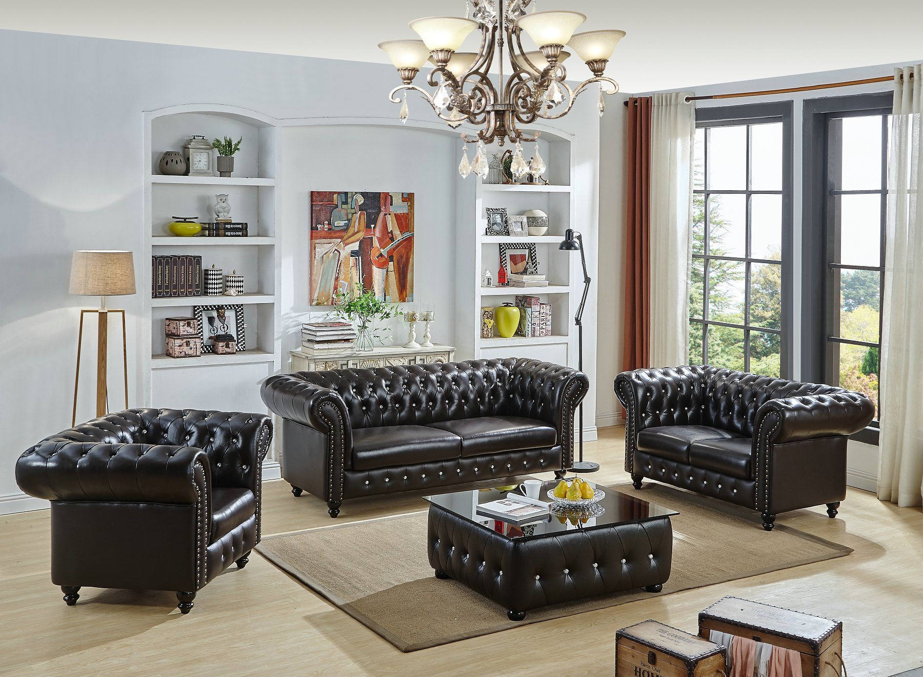 Living Room Leather Chesterfield Modern Sofa